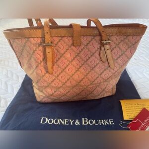 Vintage Dooney & Bourke Bubble Gum Pink Monogram Shopper Tote Y2K Canvas Leather